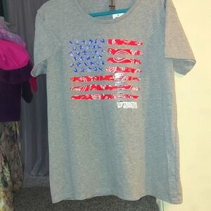 Gildan American Flag Bandana grey Women's T Shirt Sz XL